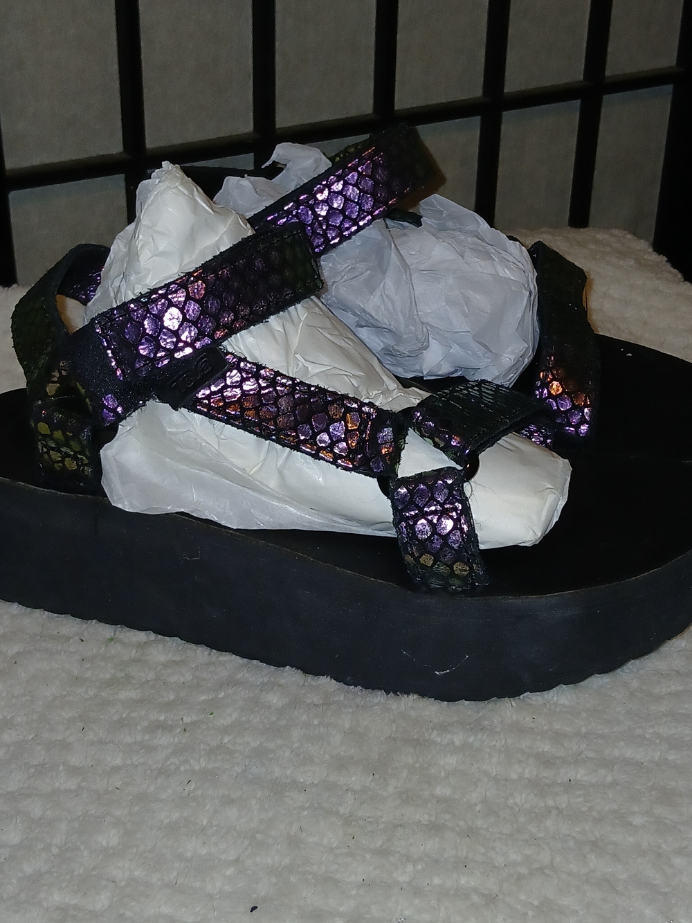 Teva Iridescent Snake-Print Sport Sandals in Green-Purple - Picture 3 of 9